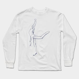 Dancer in Attitude - Minimalist Figure Line Art Long Sleeve T-Shirt